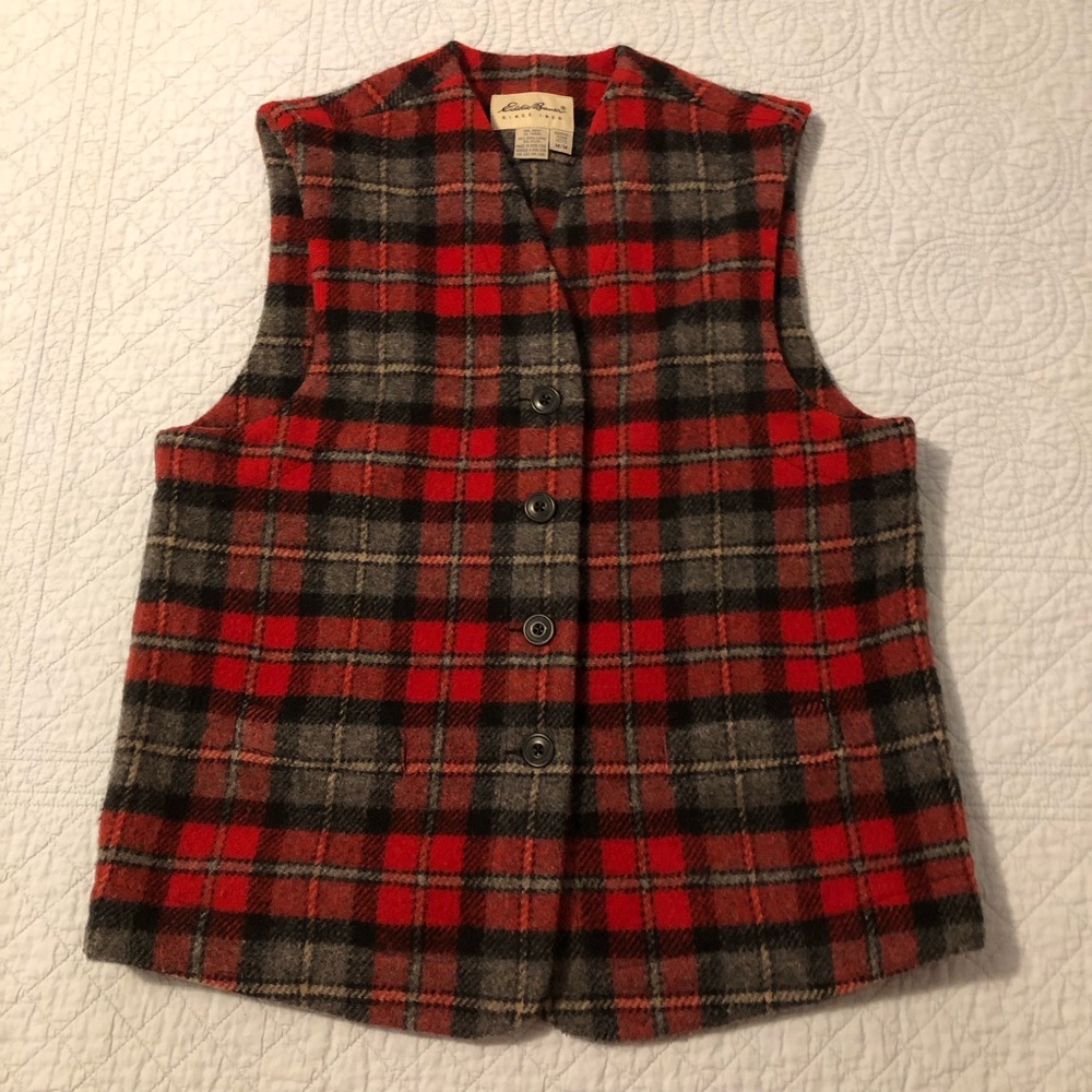 Vintage 90’s Eddie Bauer wool plaid vest. Size medium.